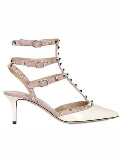 Rockstud Strap Leather Sandal Heels Beige - VALENTINO - BALAAN 2