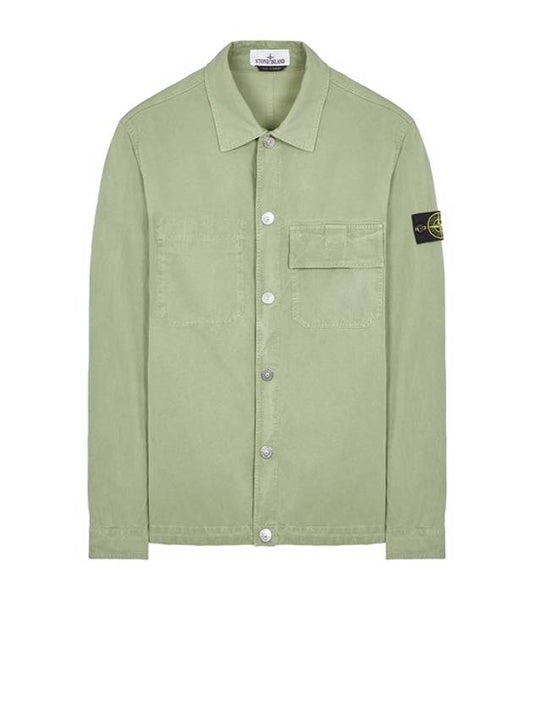 Cupro Cotton Twill Over Long Sleeve Shirt Sage Green - STONE ISLAND - BALAAN 1