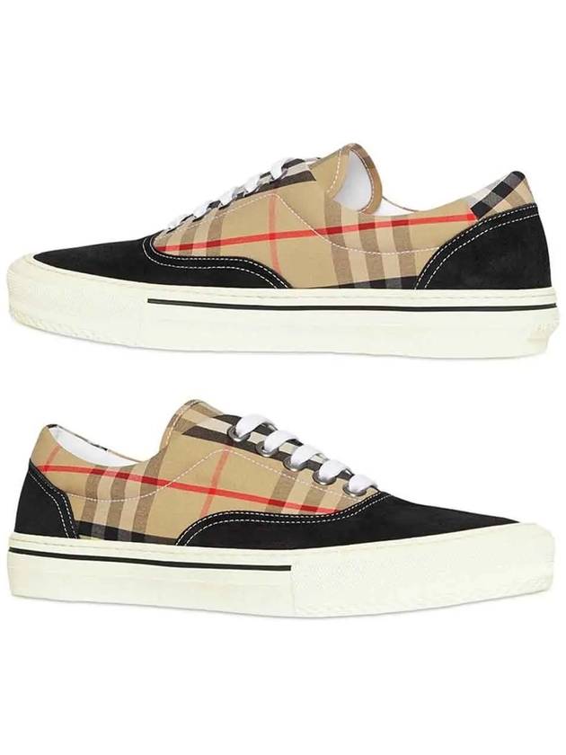 Men's Wilson Vintage Check Mix Low Top Sneakers Black Brown - BURBERRY - BALAAN 2