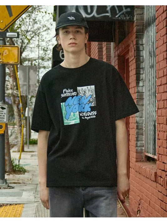 New York Skate Balloon Font Short Sleeve TShirt Black FST328 - FLUKE - BALAAN 2