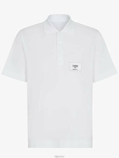 Men's Logo Patch Short Sleeve Polo Shirt White - FENDI - BALAAN 2