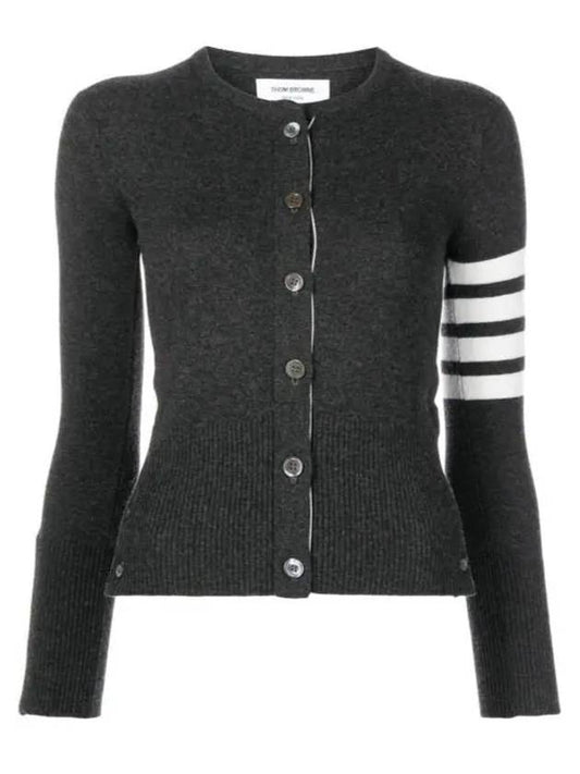 Cashmere Crew Neck Cardigan Dark Grey - THOM BROWNE - BALAAN 2