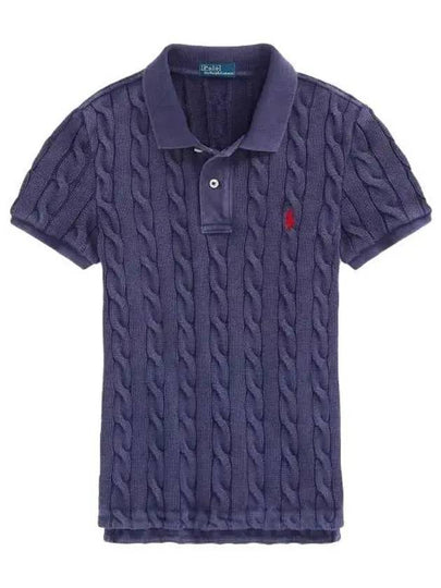 Slim Fit Cable Knit Polo Shirt Navy - POLO RALPH LAUREN - BALAAN 2