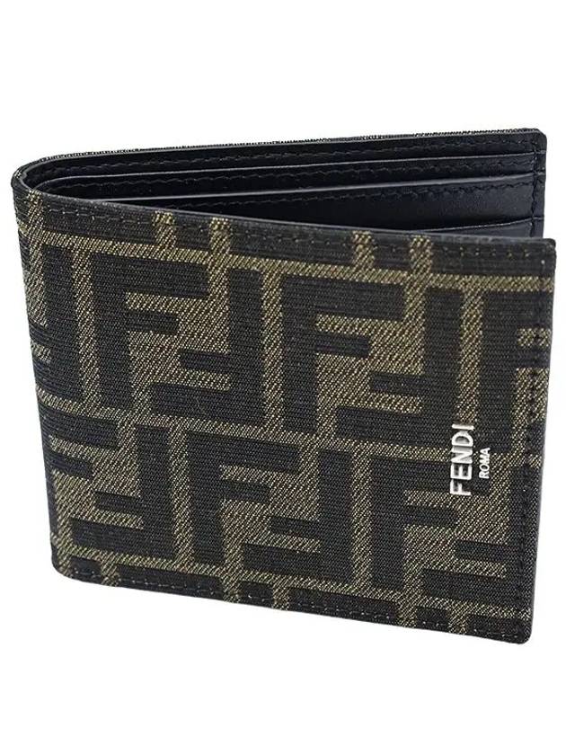 FF Fabric Leather Bifold Wallet Brown - FENDI - BALAAN 4