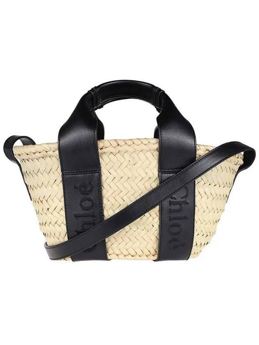 Sense Small Raffia Tote Bag Beige Black - CHLOE - BALAAN 1