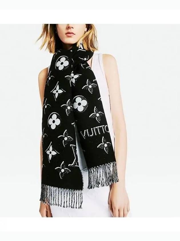 LV Essential Monogram Shine Wool Scarf Black - LOUIS VUITTON - BALAAN 4