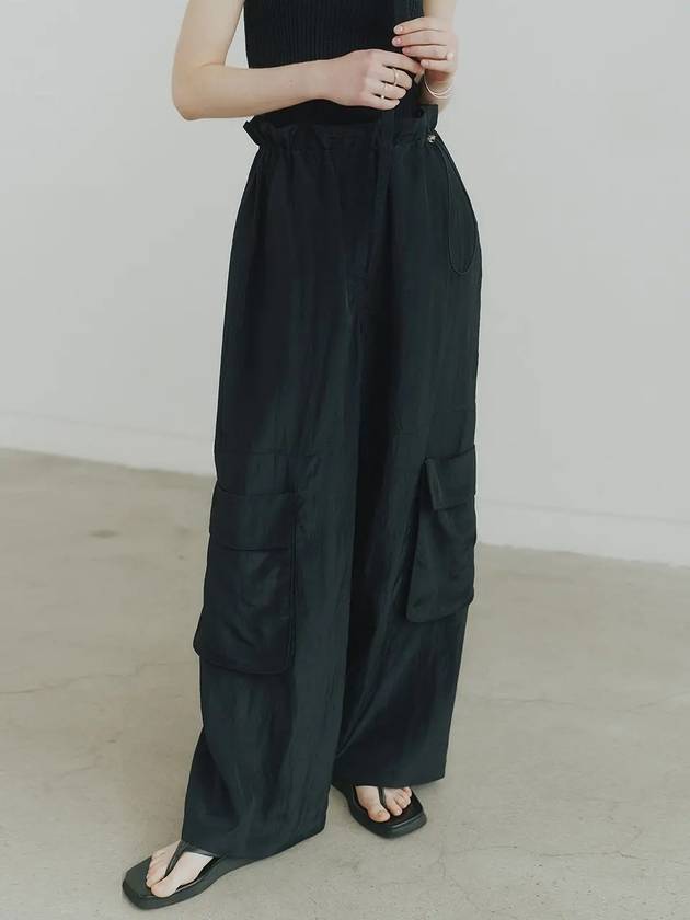 Silk Gloss Big Pocket String Wide Pants Black - NOIRER FOR WOMEN - BALAAN 8