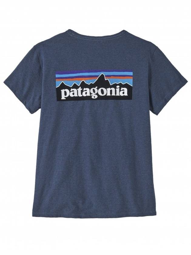 Women's P 6 Logo Responsible Short Sleeve T Shirt Utility Blue - PATAGONIA - BALAAN 3