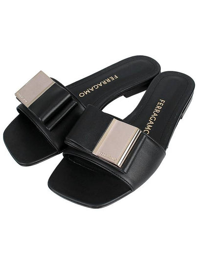 Double Bow Slippers Black - SALVATORE FERRAGAMO - BALAAN 2