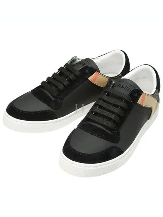 House Check Leather Suede Low Top Sneakers Black - BURBERRY - BALAAN 2