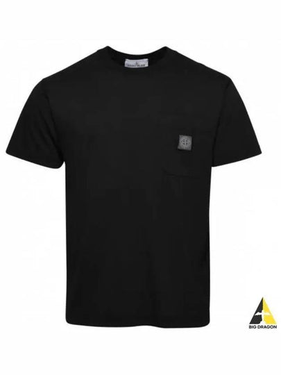 Men's Pisato Effect Logo Patch Pocket Short Sleeve T-Shirt Black - STONE ISLAND - BALAAN 2