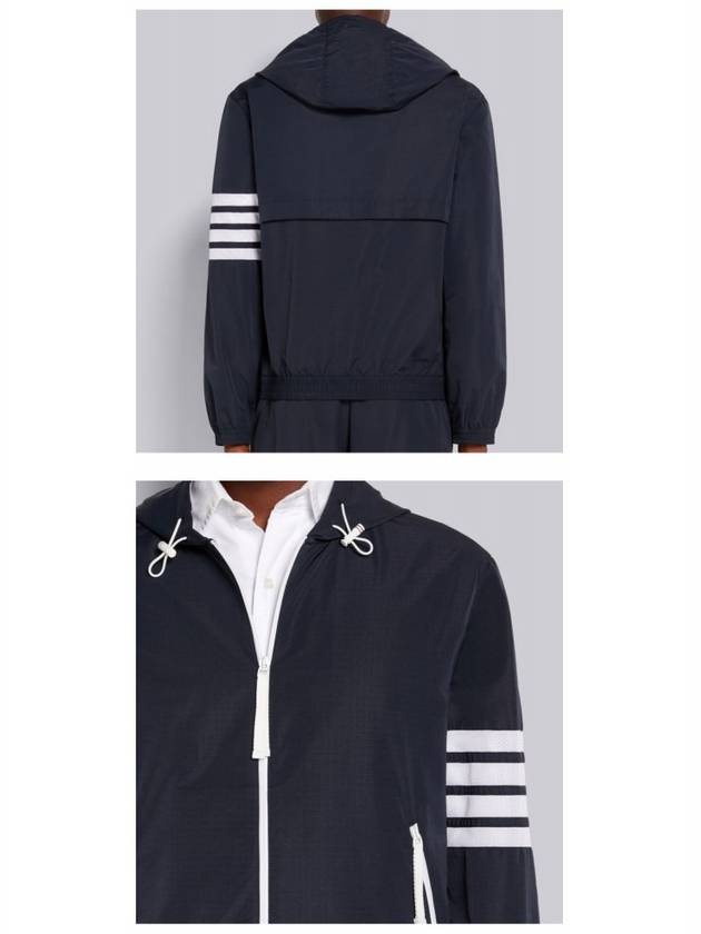 Men's Diagonal Ripstop Mesh Hooded Jacket Navy - THOM BROWNE - BALAAN 6