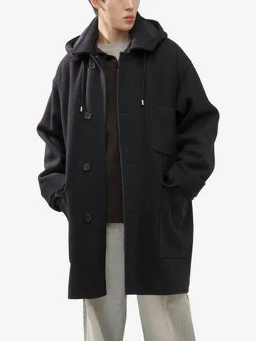 MHL Wool Melton Hooded Coat Black MHOU0122A23HNFBLK - MARGARET HOWELL - BALAAN 1