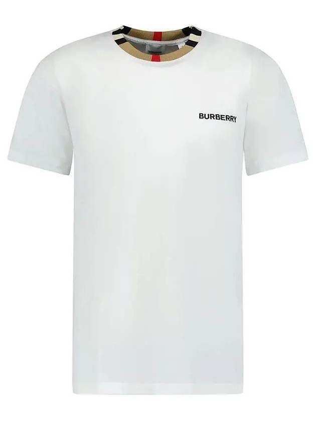 Logo Striped Neck Short Sleeve T-Shirt White - BURBERRY - BALAAN 2