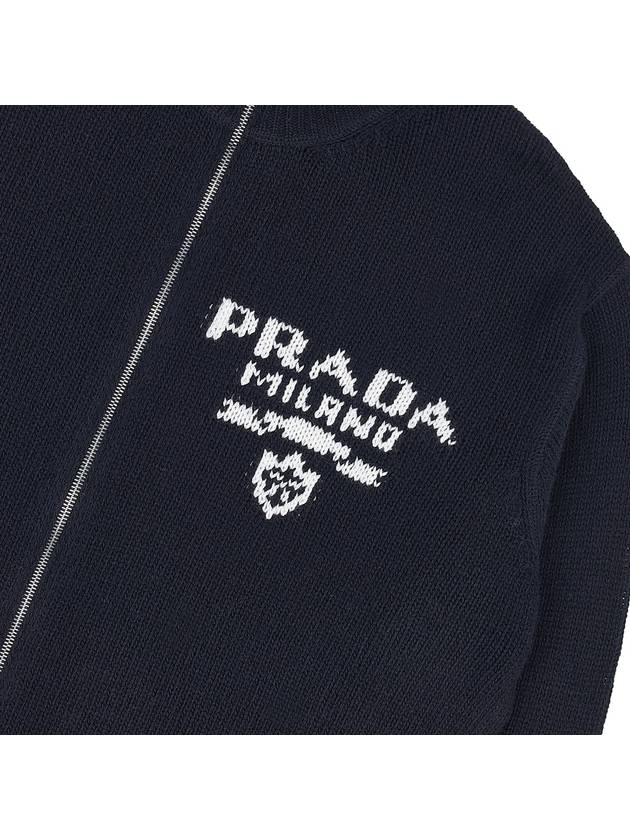 Men's Logo Zip-up Wool Cashmere Cardigan Navy - PRADA - BALAAN 7