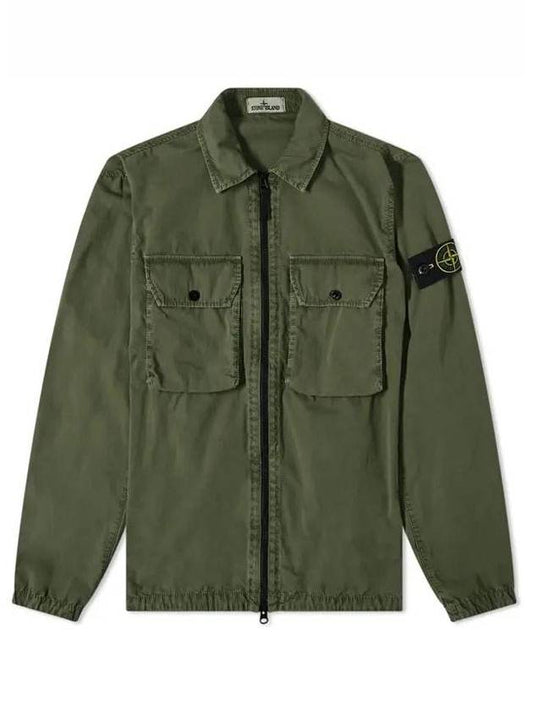 Waffen Patch Two Pocket Cotton Over Zip Up Jacket Green - STONE ISLAND - BALAAN.