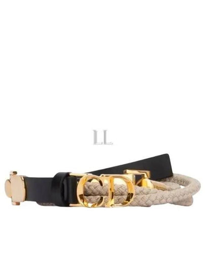 Logo Buckle Regular Linen Leather Belt Beige Black - DIOR - BALAAN 2