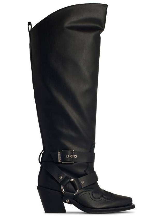 Ganni 'Western' Black Recycled Leather Blend Boots - GANNI - BALAAN 1