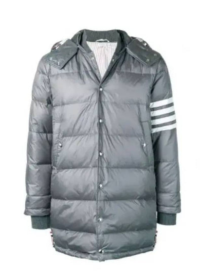 Men's 4 Bar Button Down Hooded Padding Grey - THOM BROWNE - BALAAN 2