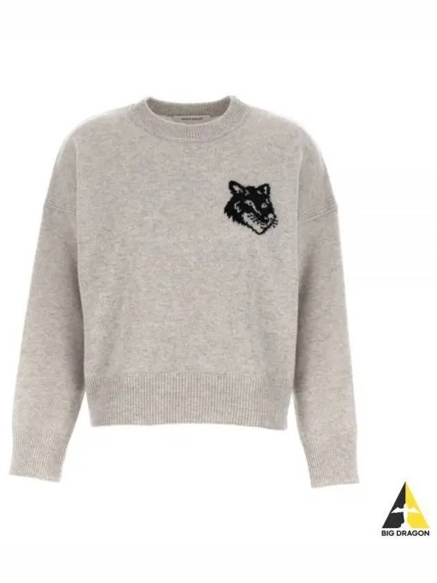 Fox Head Intarsia Comfort Knit Top Light Grey - MAISON KITSUNE - BALAAN 2