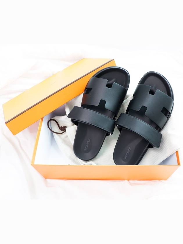 Hermes Chypre H Logo Calfskin Sandals Black - HERMES - BALAAN 3