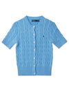 W cable knit short sleeve cardigan blue - POLO RALPH LAUREN - BALAAN 2