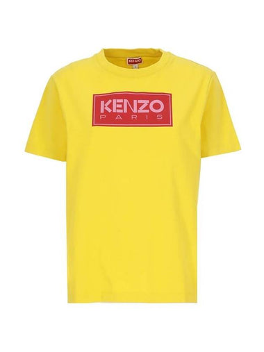 Women's Paris Logo Loose Cotton Short Sleeved T-Shirt Yellow - KENZO - BALAAN 1