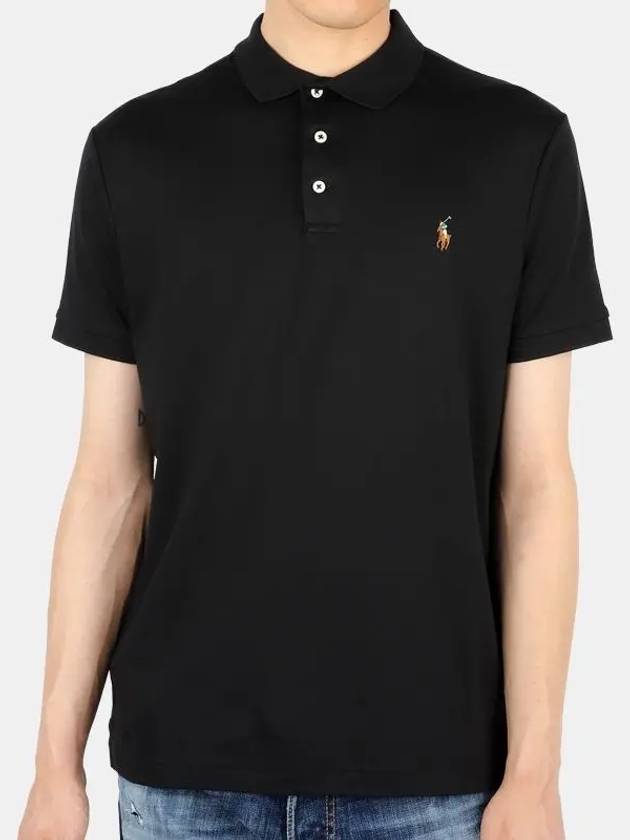 Men's Colorful Pony Embroidery PK Shirt Black - POLO RALPH LAUREN - BALAAN.