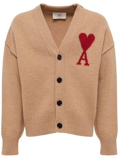 De Coeur Logo Wool Cardigan Camel - AMI - BALAAN 2