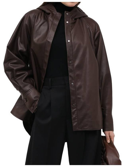 DPD3085 Chocolate Leather Hooded Jacket - DROME - BALAAN 2