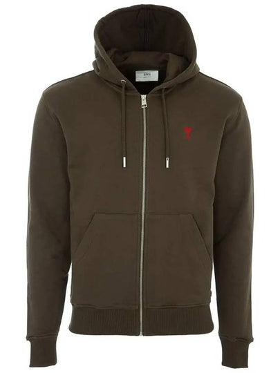 Red Small Heart Logo Cotton Hooded Zip-up Dark Coffee - AMI - BALAAN 2