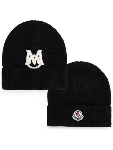 M logo patch knit beanie black 3B00014 M1509 999 - MONCLER - BALAAN 1