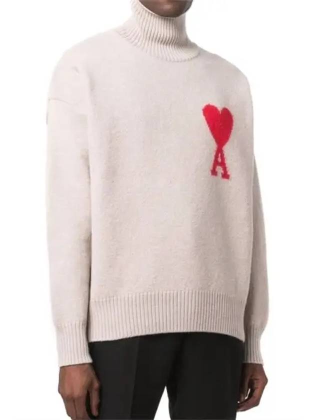 Big Heart Logo Wool Knit Turtleneck Beige - AMI - BALAAN 3