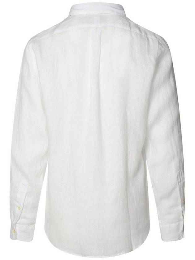 Embroidered Pony Linen Long Sleeve Shirt White - POLO RALPH LAUREN - BALAAN 4