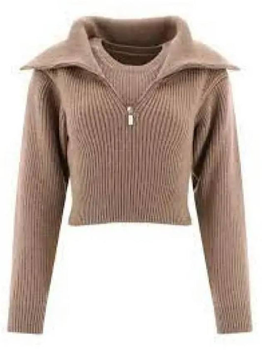 La Maille Risoul Double Collar Knit Top Dark Beige - JACQUEMUS - BALAAN 2