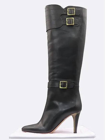 Black leather double pin buckle women s long boots 250MM - JIMMY CHOO - BALAAN 1