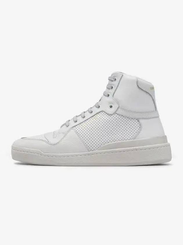 Men's SL24 Used-Look Perforated Leather Mid Top Sneakers White - SAINT LAURENT - BALAAN 2