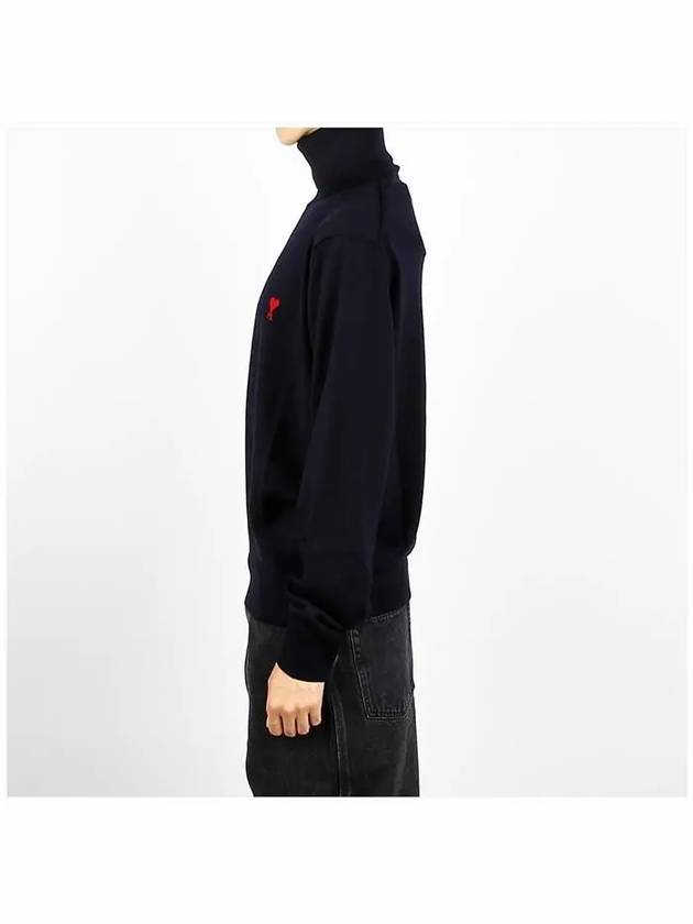 Heart Logo Wool Turtleneck Navy - AMI - BALAAN 4