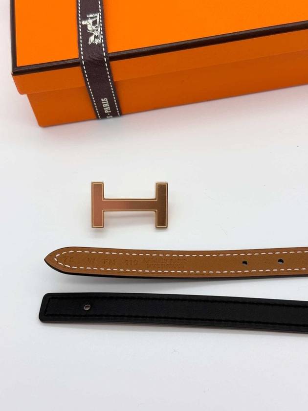 Women's Focus Buckle Reversible Leather Belt Black Rose Gold - HERMES - BALAAN 8