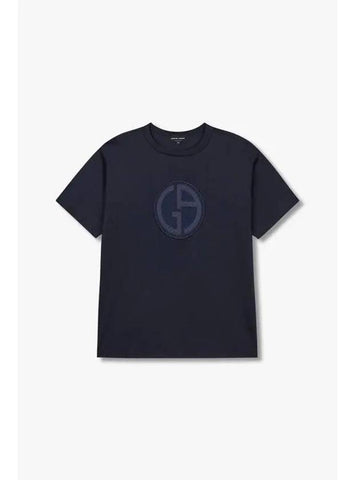 Men s Logo Patch Cotton T Shirt Navy - GIORGIO ARMANI - BALAAN 1