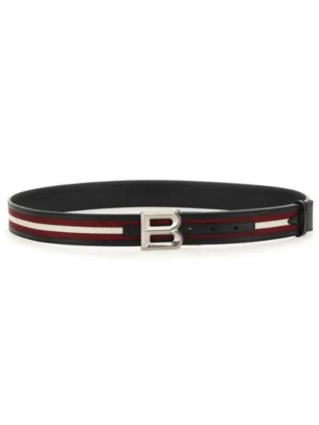 B Bold Buckle Striped Leather Belt Black - BALLY - BALAAN 2