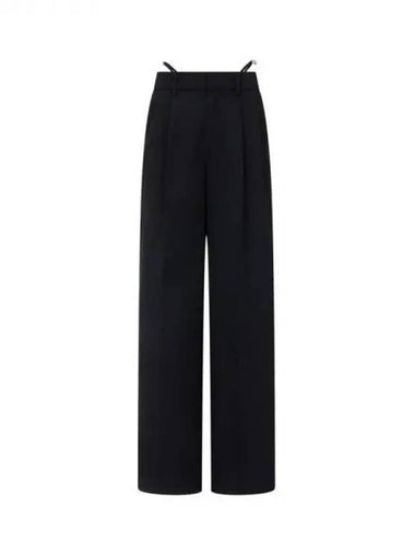 Crystal Logo String Wool Pants Black 270234 - ALEXANDER WANG - BALAAN 1