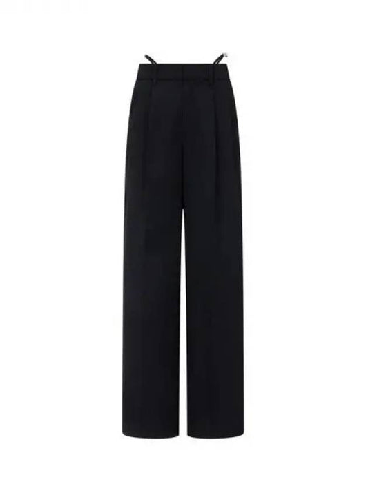 Crystal Logo String Wool Pants Black 271441 - ALEXANDER WANG - BALAAN 1