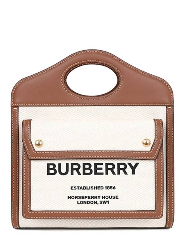 Mini Two-Tone Canvas And Leather Pocket Bag Natural Malt Brown - BURBERRY - BALAAN 2