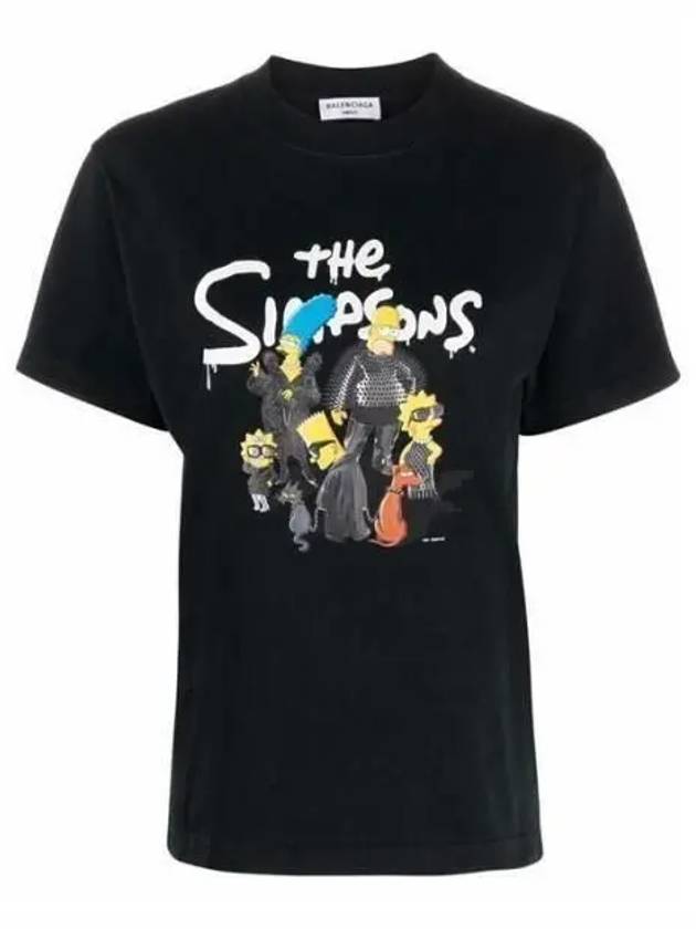 Women's The Simpsons Printing Small Fit Short Sleeve T-Shirt Black - BALENCIAGA - BALAAN 2