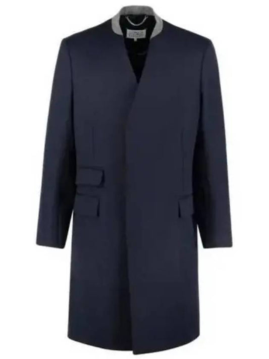 Stitched Collarless Wool Single Coat Navy - MAISON MARGIELA - BALAAN 2