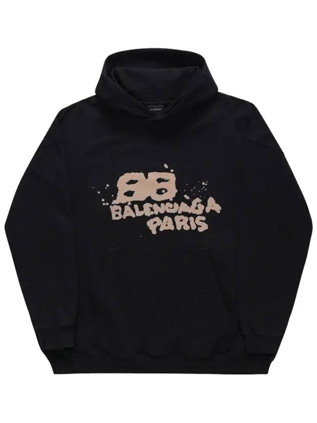 Women's Hand Drone BB Icon Large Fit Hooded Top Black - BALENCIAGA - BALAAN.