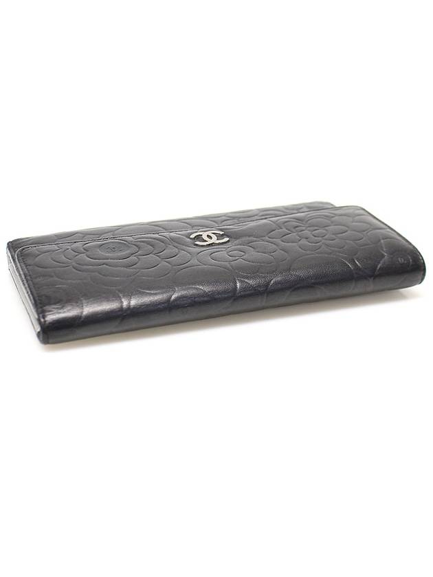 Black lambskin camellia silver CC logo flap long wallet 17th - CHANEL - BALAAN 3