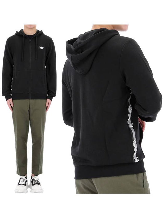 Logo Cotton Blend Hoodie Zip-Up Black - EMPORIO ARMANI - BALAAN 2