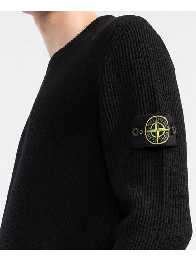 Wappen Patch Crew Neck Ribbed Wool Knit Top Black - STONE ISLAND - BALAAN 5